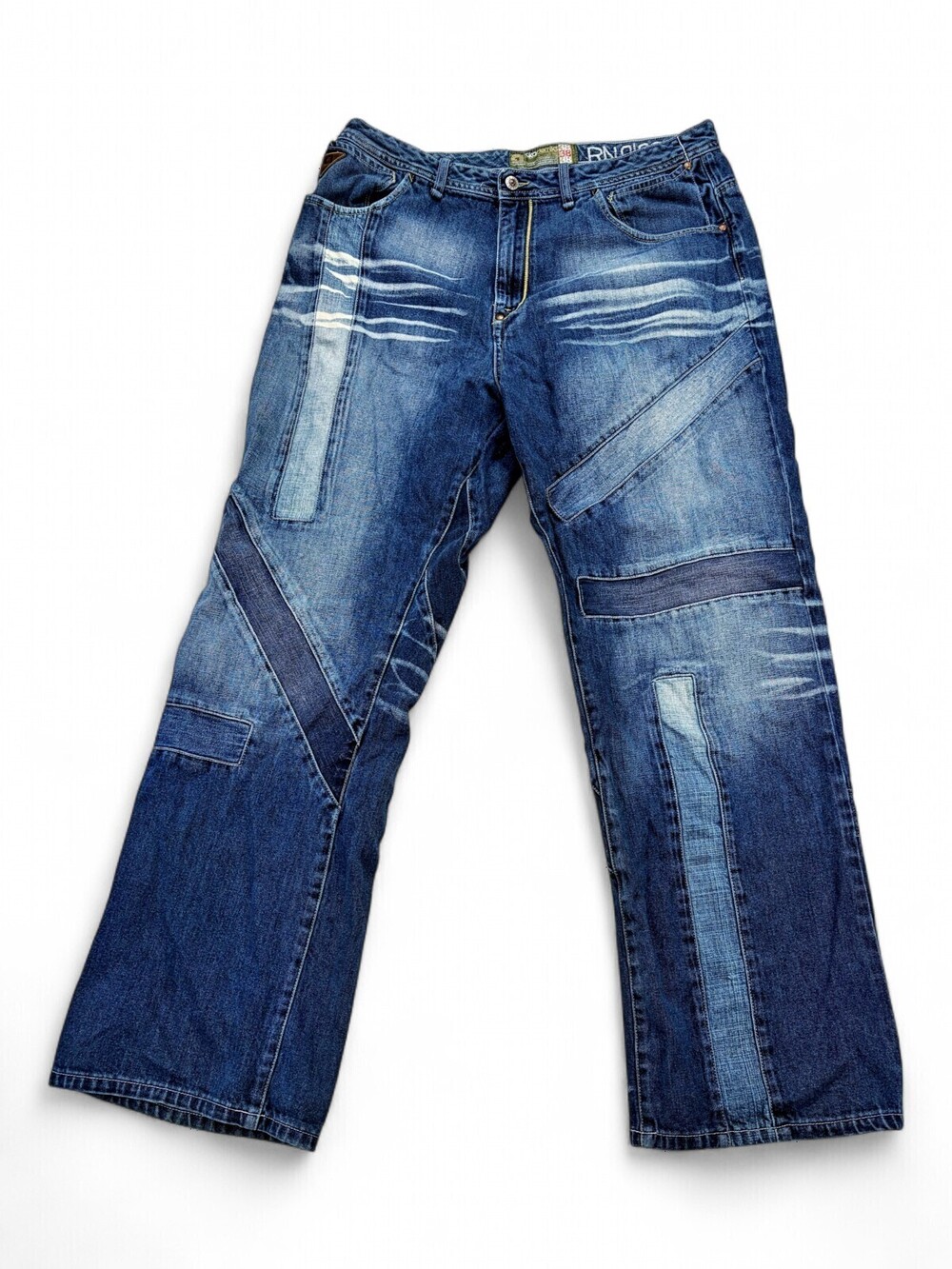 Akademiks Men's Straight Jeans Waist 38 Patchwork Distressed Blue